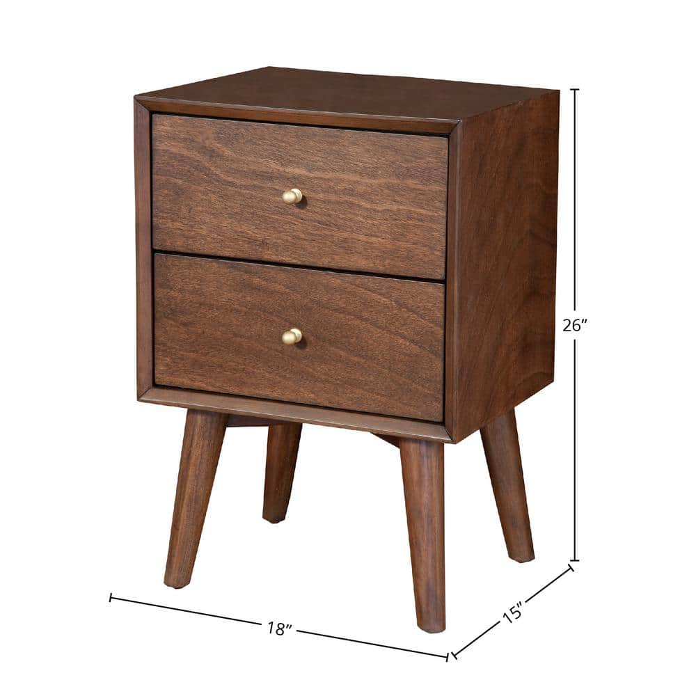 Flynn Transitional Walnut Mahogany 2-Drawer Nightstand