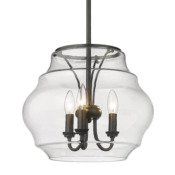 Golden Lighting Annette 3-Light Matte Black Transitional Pendant Light with Clear Glass Shades