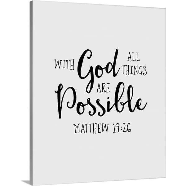 "Matthew 19:26 - Scripture Art in Black and White" by Inner Circle Canvas Wall Art