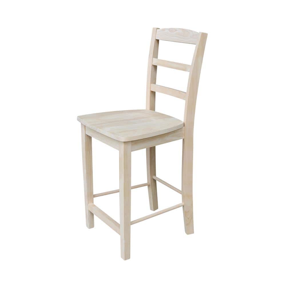 Traditional Unfinished Solid Parawood 24" Madrid Barstool
