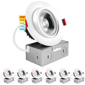 4 in. Adjustable Swivel LED Gimbal Canless Recessed Light with J-Box 5CCT 11W=75W 1000 Lumens IC Rated Damp Rated 6-Pack