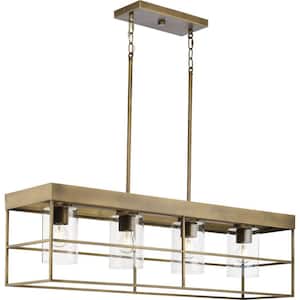 Burgess Collection 42 in. 4-Light Aged Bronze Modern Farmhouse Island Light Chandelier with Clear Seeded Glass