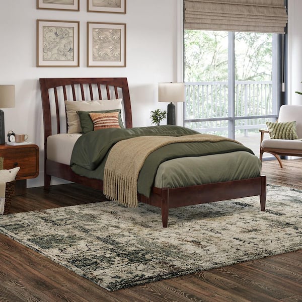 AFI Orleans Walnut Brown Solid Wood Frame Twin XL Low Profile Sleigh Platform Bed
