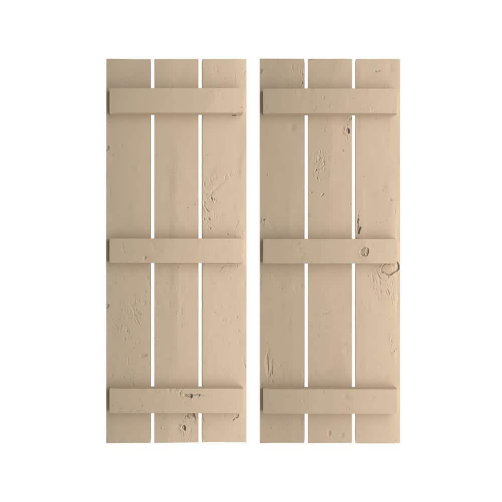17.5 in. x 58 in. Timberthane Polyurethane 3-Board Spaced Board-n-Batten Knotty Pine Faux Wood Shutters Pair price history on PriceWatchPro