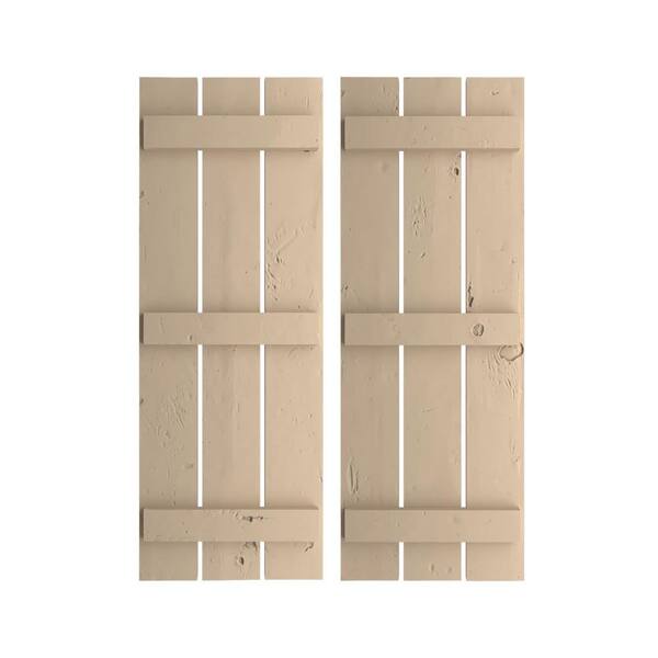Ekena Millwork 17.5 in. x 68 in. Timberthane Polyurethane 3-Board Spaced Board-n-Batten Knotty Pine Faux Wood Shutters Pair