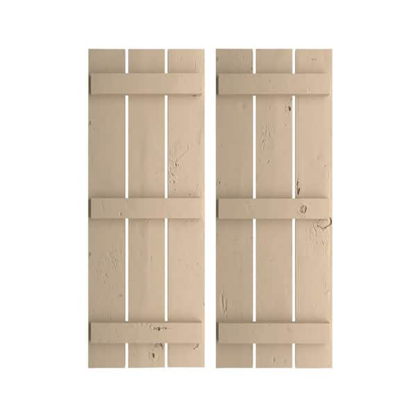 Ekena Millwork 17.5 in. x 70 in. Timberthane Polyurethane 3-Board Spaced Board-n-Batten Knotty Pine Faux Wood Shutters Pair