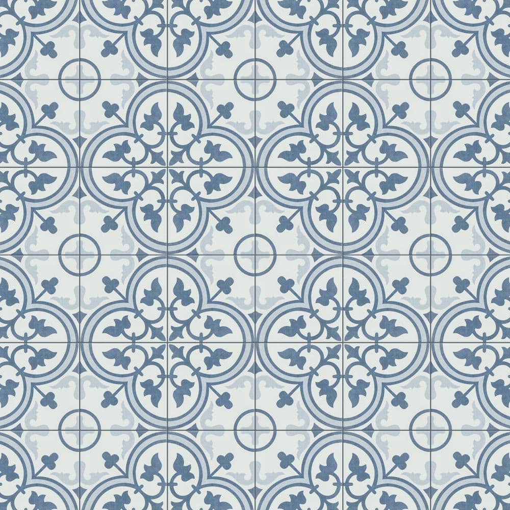 Arte 10" x 10" Blue and White Porcelain Patterned Tile