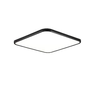 18 in. Black Dimmable LED Flush Mount Ceiling Light 3000-6500K with Remote and Nightlight Warm White, No Bulb Included