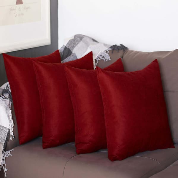 MIKE & Co. NEW YORK Decorative Farmhouse Claret Red 18 in. x 18 in. Square Solid Color Throw Pillow Set of 4