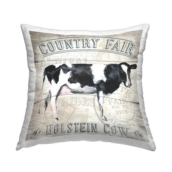 Stupell Industries Country Fair Cow Black Print Polyester 18 in. x 18 in. Throw Pillow