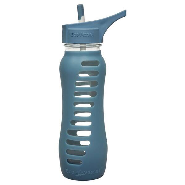 Eco Vessel 22 oz. Surf Sport Single Wall Glass Bottle with Straw Top - Storm Blue