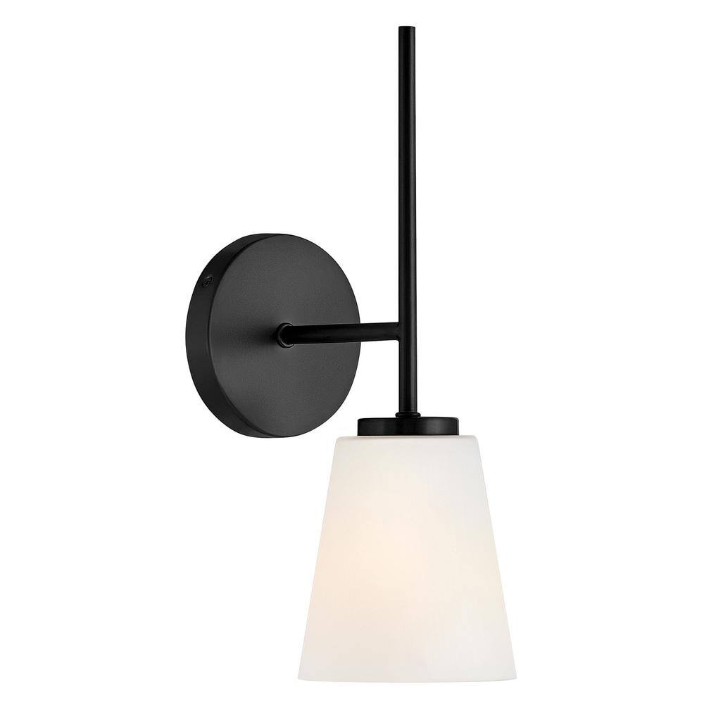 Black Etched Opal Glass Single Light Vanity Sconce