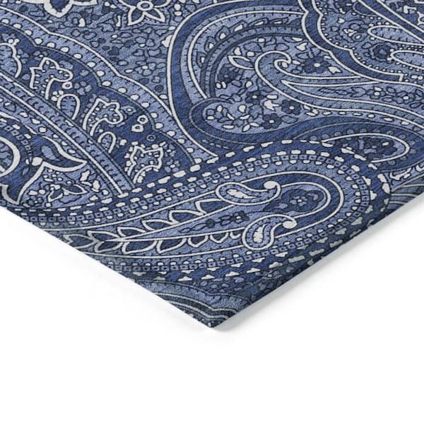 Navy Blue, Sky Blue 8 ft. x 10 ft. Woven Paisley Polyester Rectangle Indoor/Outdoor Area Rug