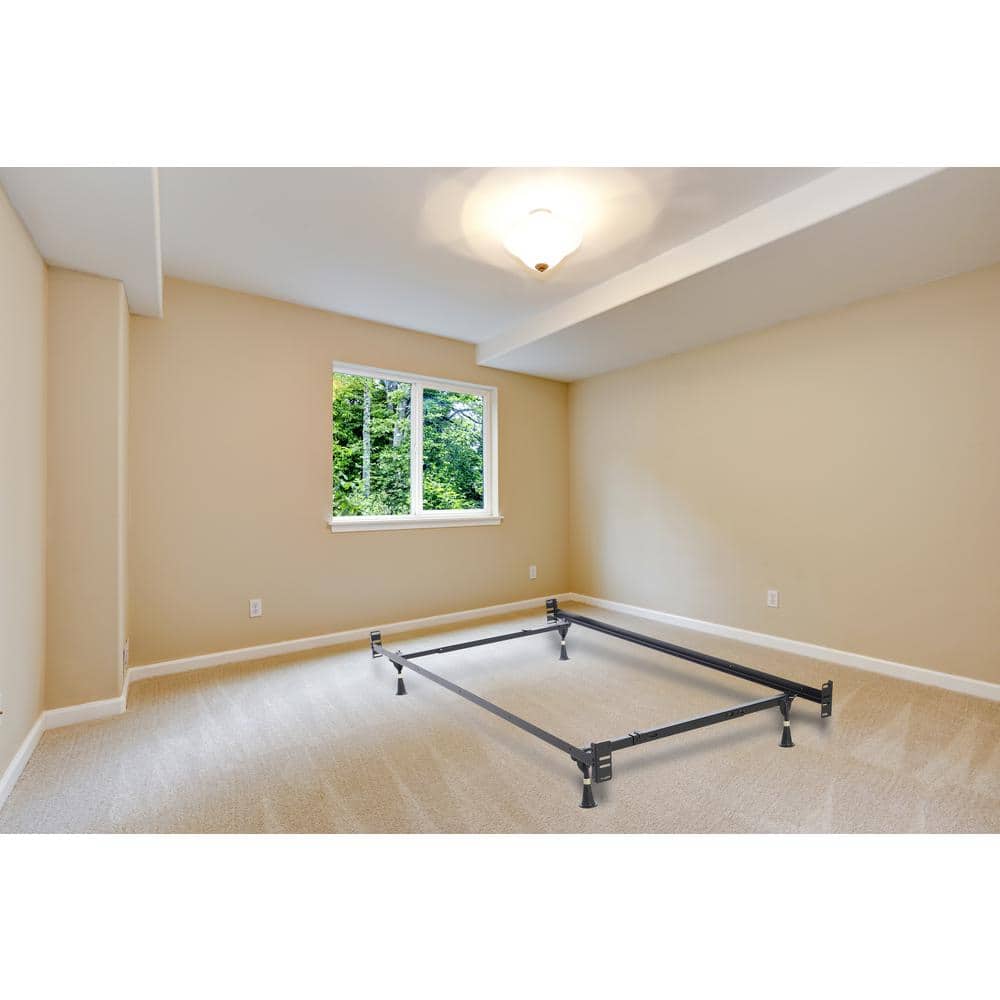 Adjustable Black Metal Full/Double Bed Frame with Headboard Attachment