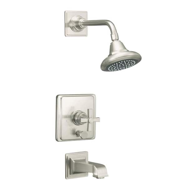 KOHLER Pinstripe 1-Handle Tub and Shower Faucet Trim Only in Vibrant Brushed Nickel (Valve Not Included)