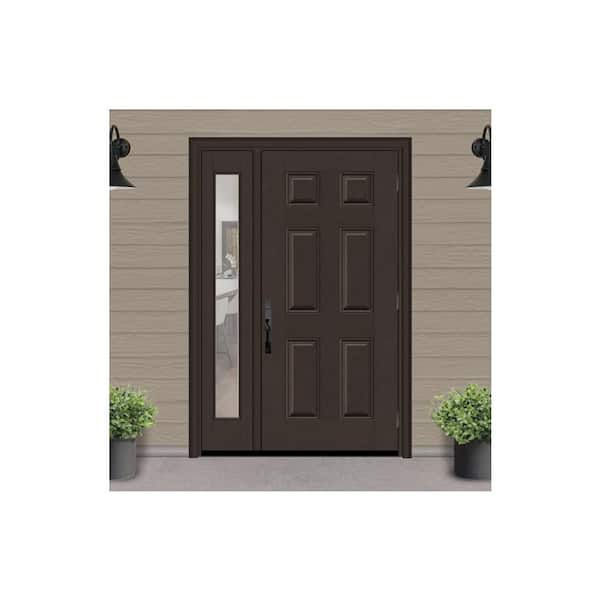 Regency 49 in. x 80 in. 6 Panel LHOS Hickory Stain Mahogany Fiberglass Prehung Front Door w/Clear10in. SL 4-9/16