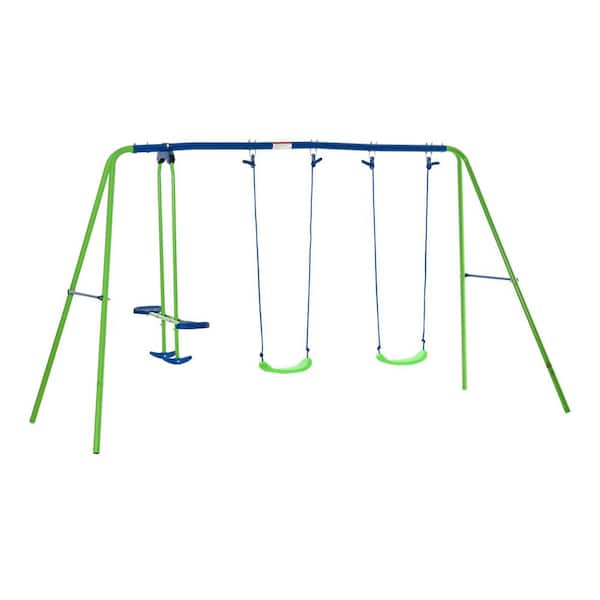 Outdoor Heavy Duty A-Frame Metal Swing Set with Glider, 2 Swing Seats and Adjustable Height for Playground, Backyard