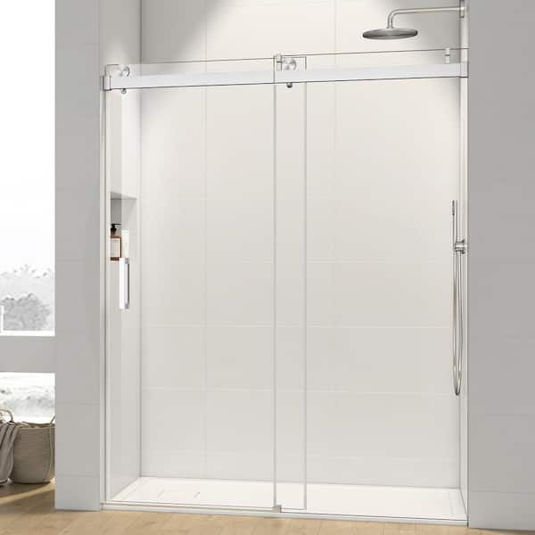 Xspracer Foyil 72 in. W x 76 in. H Sliding Frameless Shower Door in Brushed Nickel Finish with Clear Glass