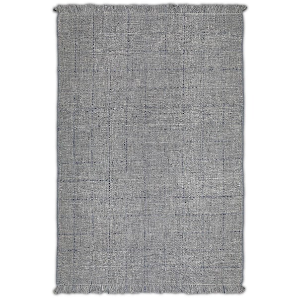 Simpli Home Tenney Grey Blue 6 ft. x 9 ft. Rectangle Solid Pattern Wool Polyester Viscose Runner Rug