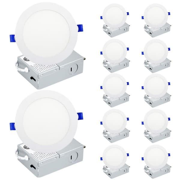 KOAOEIRS 5/6 in Ultra Thin LED Recessed Ceiling Light Adjustable CCT Canless Dimmable Indoor/Outdoor Integrated LED Light (12PCS)
