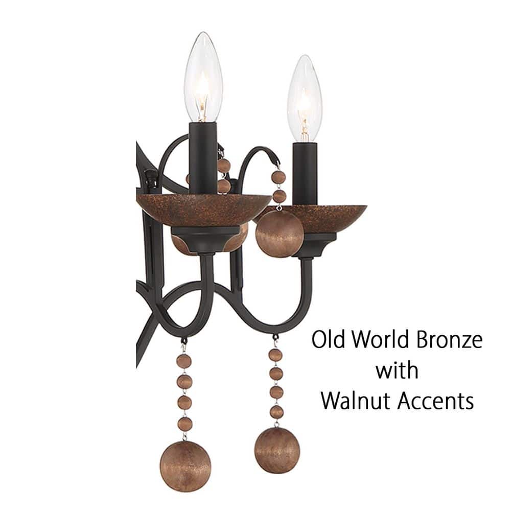 Colonial Charm Mini 3-Light Old World Bronze & Walnut Chandelier