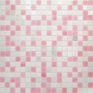 Mingles 11.6 in. x 11.6 in. Glossy White and Soft Pink Glass Mosaic Wall and Floor Tile (18.69 sq. ft./case) (20-pack)