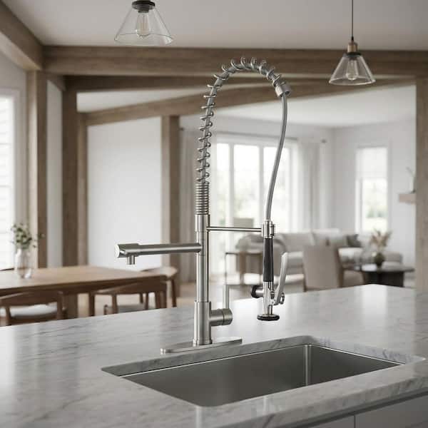 28.7 in. Single Handle Pull Down Sprayer Kitchen Faucet with 360 Degree Spout Swivel in Brushed Nickel