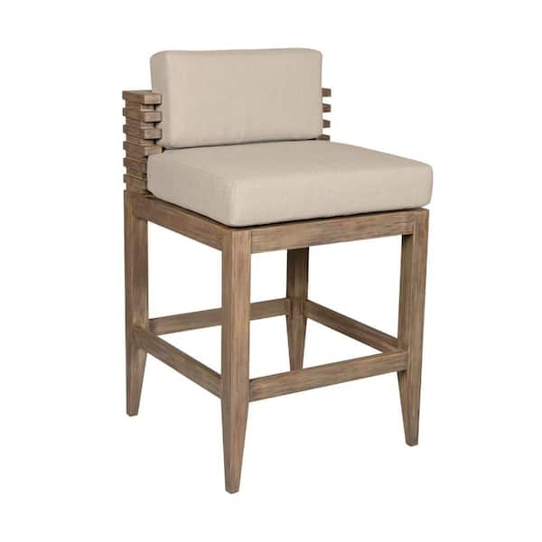 Benjara 32 in. Brown and Taupe Low Back Wooden Frame Counter Stool with ...