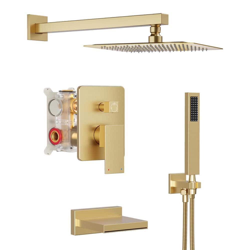 Brushed Gold All-Metal Tub Shower System with 10 in. Rain Head, Handheld Spray, Valve and Trim Kit price history on PriceWatchPro