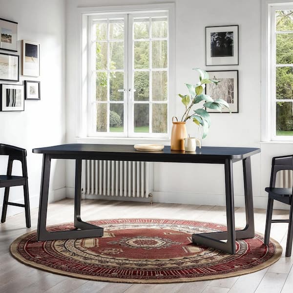 Walker Edison Furniture Company Modern Black Solid Wood 70 in. Sled Dining Table with Geometric Leg Design (Seats 6)