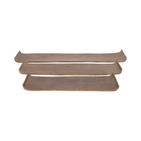 Liv & Skye Gold Rectangle Metal 20/24/30 in. Curled Decorative Trays (Set of 3)