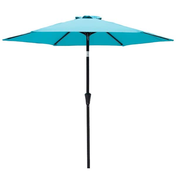 C-Hopetree 9 ft. Steel Market Push Button Tilt Patio Umbrella in Aqua Blue Solution Dyed Polyester