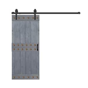 Mid-Century Style 38 in. x 84 in. Dark Gray DIY Knotty Pine Wood Sliding Barn Door with Hardware Kit