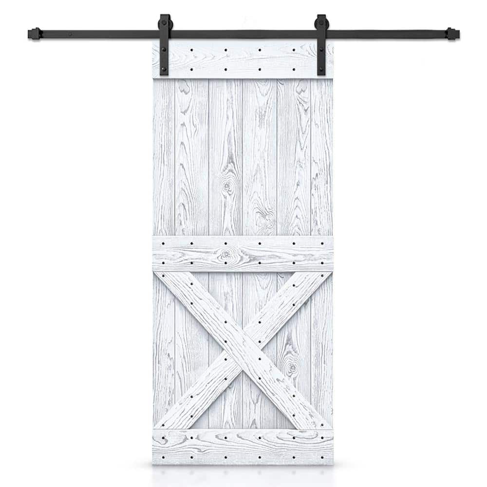 CALHOME 30 in. x 84 in. Ready To Hang Wire Brushed White Thermally Modified Solid Wood Sliding Barn Door with Hardware Kit
