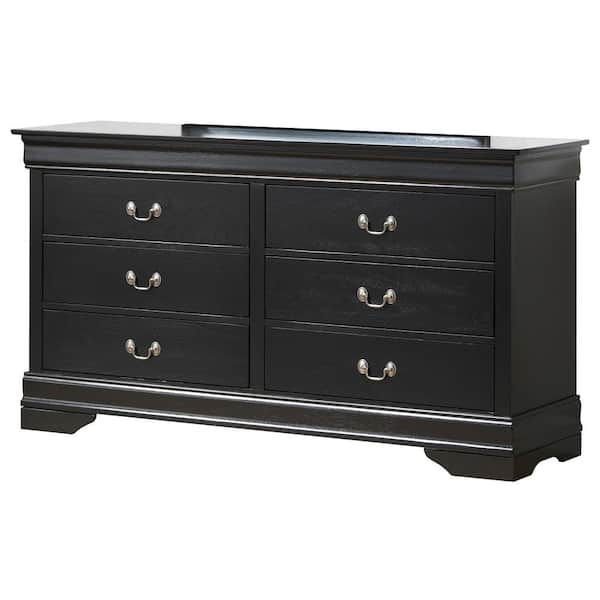 AndMakers Louis Phillipe 6-Drawer Black Double Dresser (33 in. x 60 in. x 18 in.)