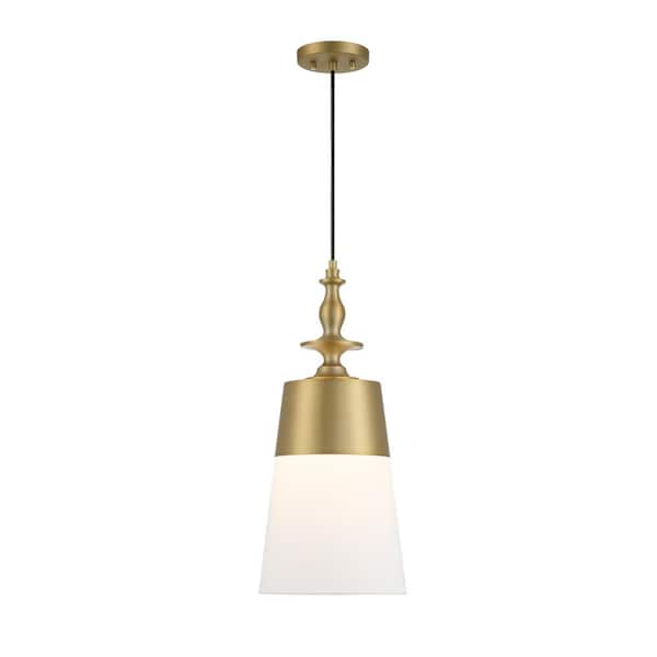 Designers Fountain Ava 60-Watt 1-Light Brushed Gold Modern Pendant Light with White Fabric Shade and No Bulbs Included