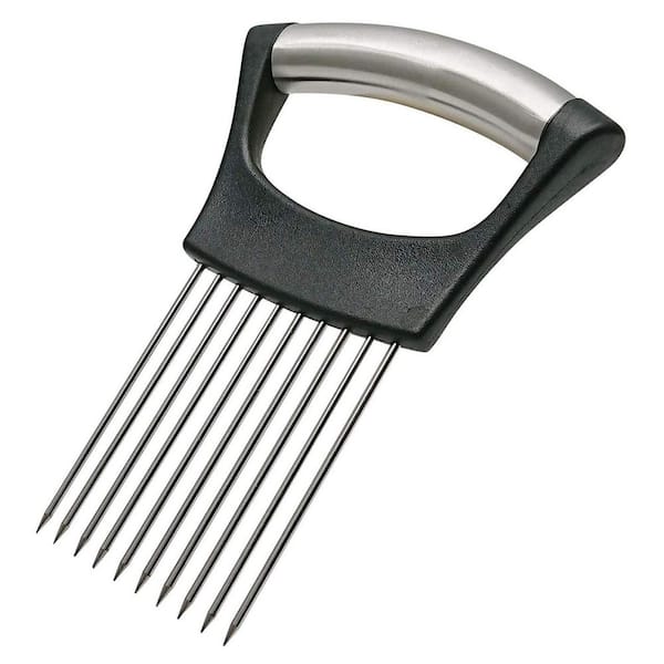 Stainless Steel Onion Holder w Sharp Stitches for Slicing Onions, Tomatoes, Avocados, Eggs, Other Vegetables