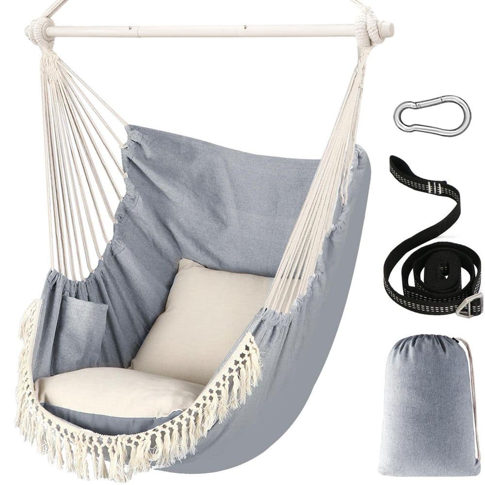 4.3 ft. Hammock Chair, 500 lbs. Max Hanging Swing with 2 Cushions, Metal Spreader Bar, Side Pocket, Gray price history on PriceWatchPro