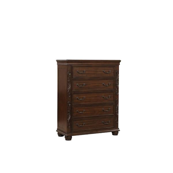 Benjara Brown 5-Drawer 42 in. Wide Dresser Without Mirror