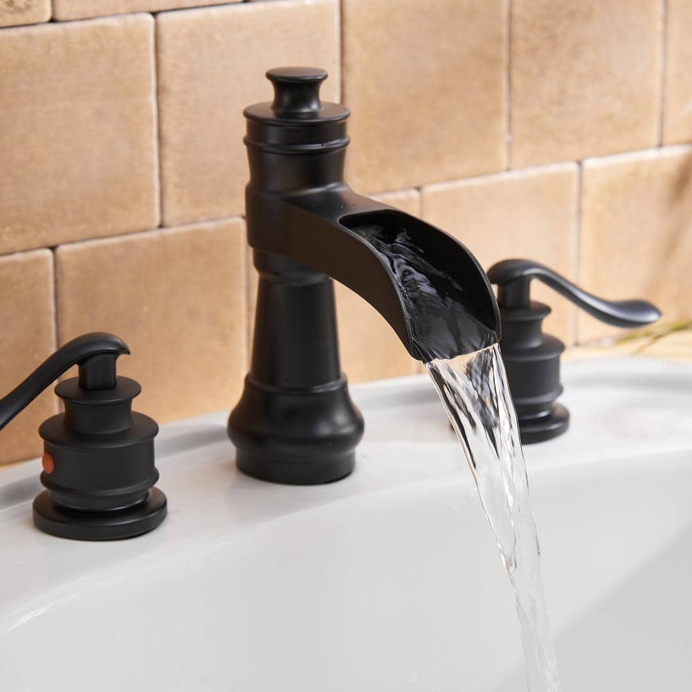 Matte Black Bronze 2-Handle Waterfall Bathroom Faucet with Pop-Up Drain
