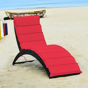 Folding Wicker Outdoor Chaise Lounge Ergonomic Design with Red Removable Cushions
