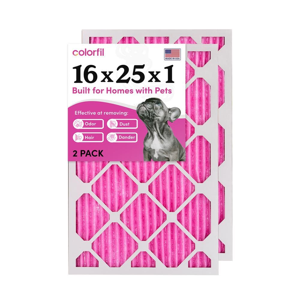 Colorfil 16x25x1 Pink Pleated Furnace Air Filter, MERV 8, 2-Pack