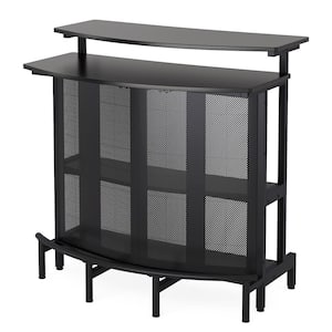 Kearsten 43 in. Black High Back Metal Frame Home Bar Unit, 4 Tier Liquor Bar Table with Storage and Footrest