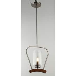 1-Light Brushed Nickel Pendant Chandelier with Geometric Seeded Glass Shade, E12 Base, No Bulbs Included