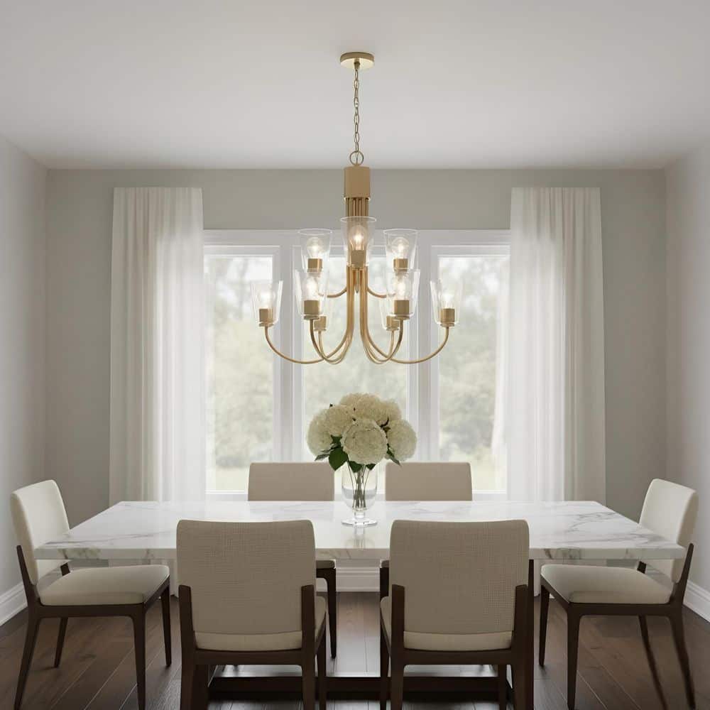 Miles 9-Light Satin Brass with Clear Glass Shades Transitional Dimmable Chandelier price history on PriceWatchPro