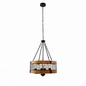 Black and Brown Farmhouse Chandelier for Dining Room, 4-Light Pendant Kitchen Island Lighting,for Entryway Foyer Bedroom