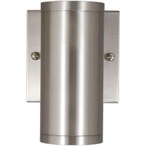 6 in. Brushed Nickel Outdoor Hardwired Dimmable Cylinder Sconce with Selectable CCT Integrated LED