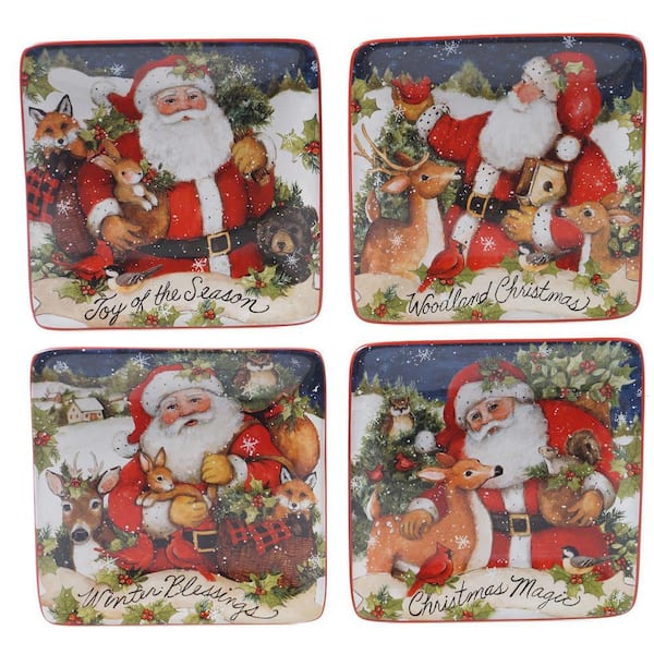 6 in. Magic of Christmas Santa Multicolored Earthenware Canape Plate (Set of 4)