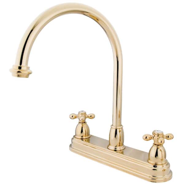 Kingston Brass Restoration 2-Handle Deck Mount Centerset Kitchen Faucets in Polished Brass