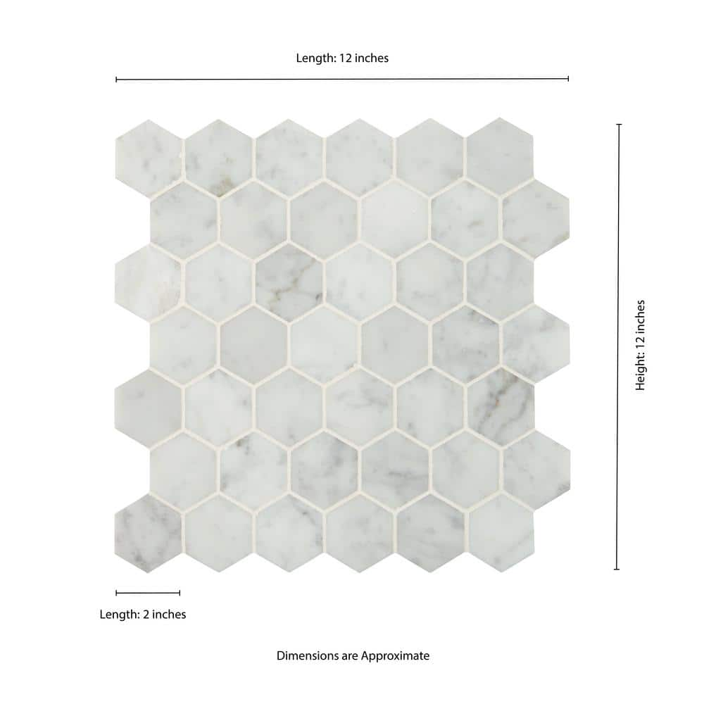 Buy Carrara White Hexagon 12 In X 12 In X 10 Mm Polished Marble Mesh Mounted Mosaic Floor And 9617